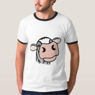 T-shirt vache de dessin animé noir blanc rose baiser gris