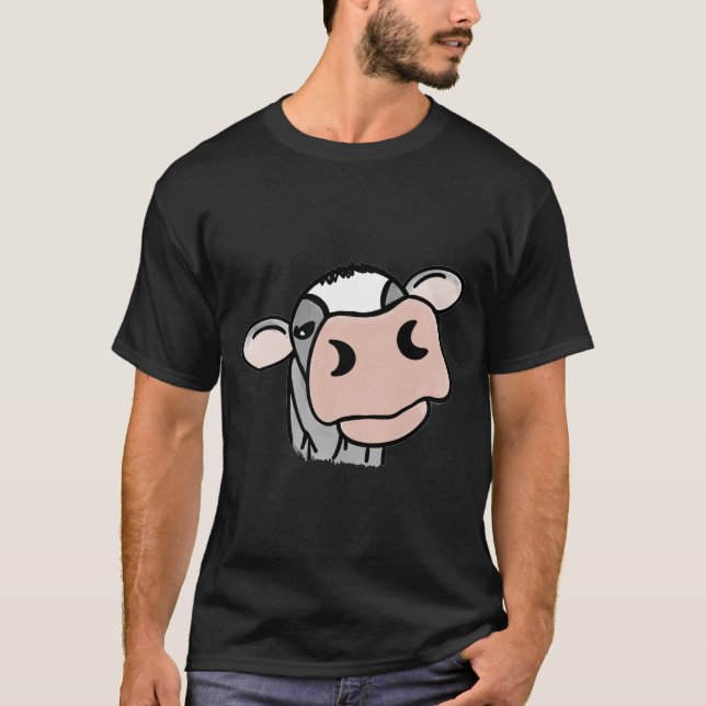 T-shirt vache de dessin animé noir blanc rose baiser gris  (Devant)