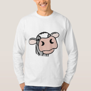 T-shirt vache de dessin animé noir blanc rose baiser gris