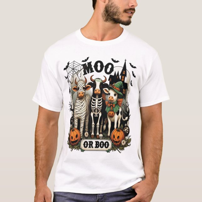 T-shirt Vache de Halloween Moo ou Boo (Devant)