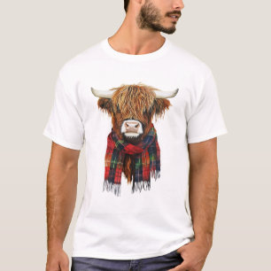 T-shirt Vache de Highland mignonne portant Buffalo Plaid S