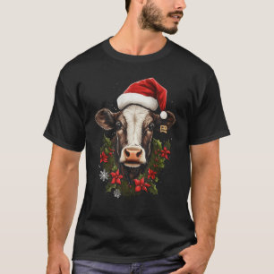 T-shirt Vache de Noël en chapeau de Père Noël tenue de fêt