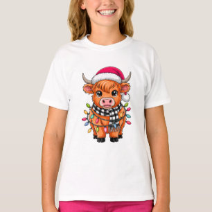 T-shirt Vache de Noël mignonne avec chapeau de Père Noël e