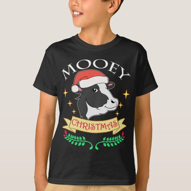 T-shirt Vache de Noël Mooey portant le chapeau de Noël mig (Devant)
