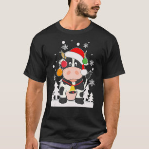 T-shirt Vache de Noël Veau Chapeau de Père Noël Flocons de