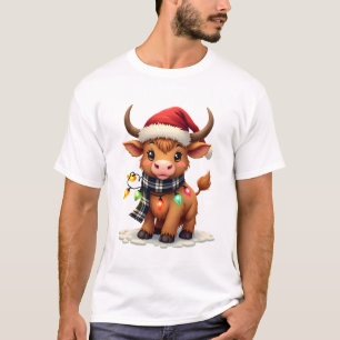 T-shirt Vache de Noël vintage des Highlands avec chapeau d