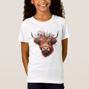 T-Shirt Vache des hautes terres mignonne, florale/printani