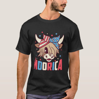 T-shirt Vache des Highlands 4 juillet Moorica Merica Drape