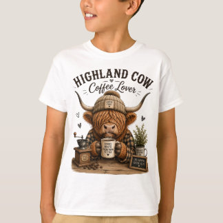T-shirt Vache des Highlands Amoureuse de Café Graphisme Ré