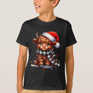 T-shirt Vache des Highlands chapeau de Noël de Santa Mooey