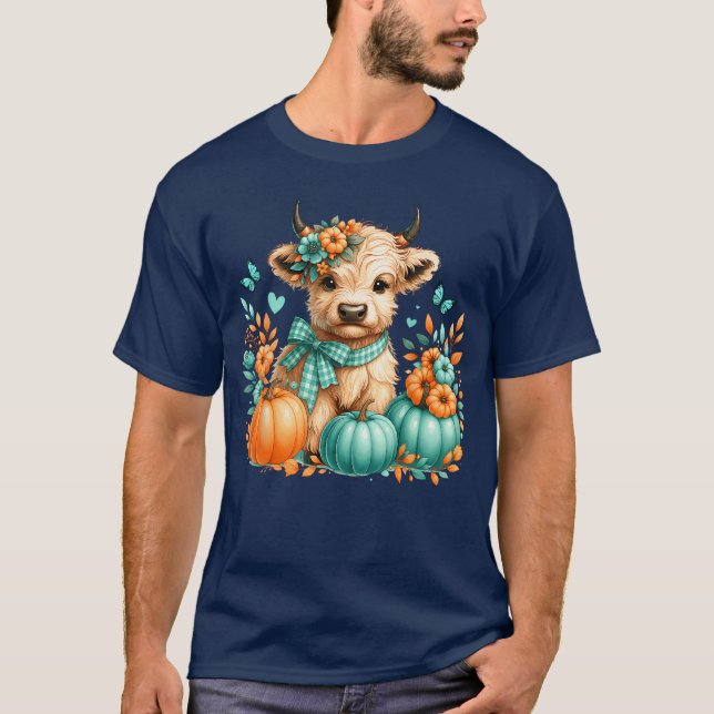 T-shirt Vache des Highlands Citrouille Orange Automne Papi (Devant)