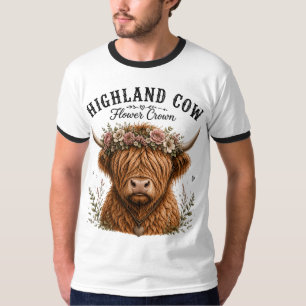 T-shirt Vache des Highlands Couronne de Fleurs Cottagecore