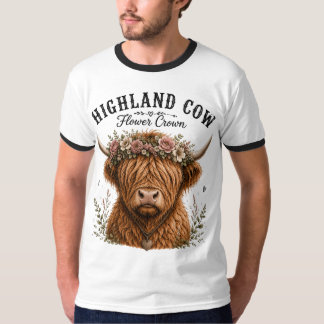 T-shirt Vache des Highlands Couronne de Fleurs Cottagecore