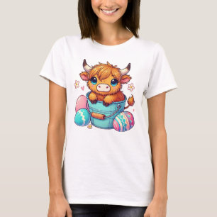 T-shirt Vache des Highlands dans un seau - Pâques mignonne