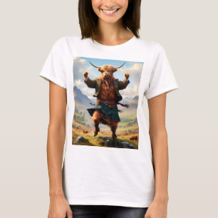 T-shirt Vache des Highlands dansant le Highland Fling,