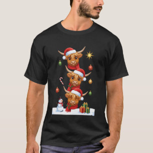 T-shirt Vache des Highlands de Noël Chapeau de Santa Drôle