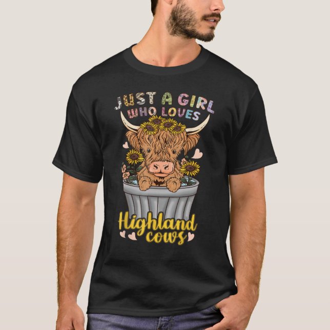 T-shirt Vache des Highlands Écossaise Juste une fille qui  (Devant)
