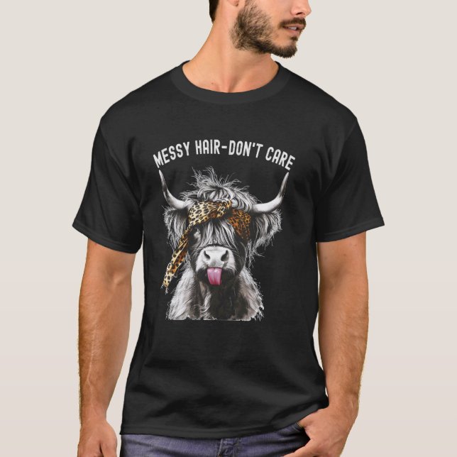 T-shirt Vache des Highlands Imprimé Léopard Cheveux Décoif (Devant)
