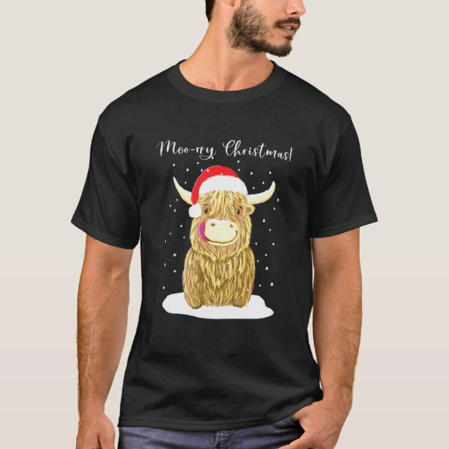 T-shirt Vache des Highlands Joyeux Noël Neige (Devant)