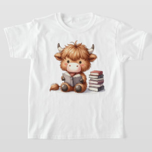 T-shirt Vache des Highlands lisant des livres