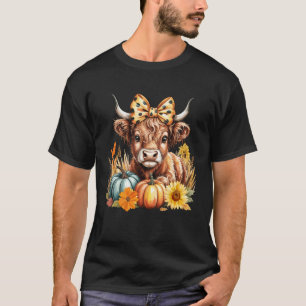 T-shirt Vache des Highlands mignonne avec citrouilles à no