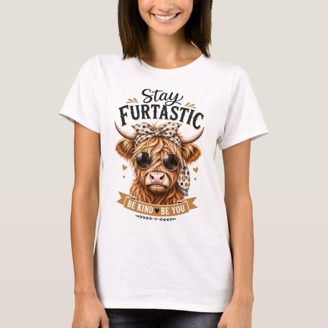 T-shirt Vache des Highlands Mignonne Graphique Restez Furt (Devant)