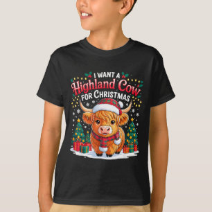 T-shirt Vache des Highlands mignonne Noël drôle lumières S