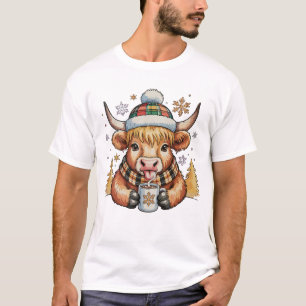 T-shirt Vache des Highlands Noël Douillet Fluffy Mignon Or