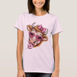 T-shirt Vache des Highlands Saint-Valentin Coquette Fête d
