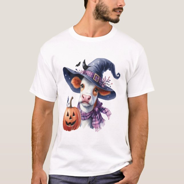 T-shirt Vache d'Halloween avec automne (Devant)