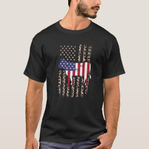 T-shirt Vache Drapeau Américain Usa Imprimé Léopard Bétail