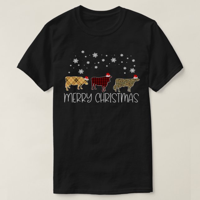T-shirt Vache drôle bétail Joyeux Noël mignonne Léopar pla (Design devant)