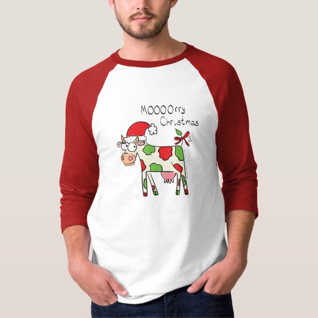 T-shirt Vache Drôle Caricature Noël (Devant)