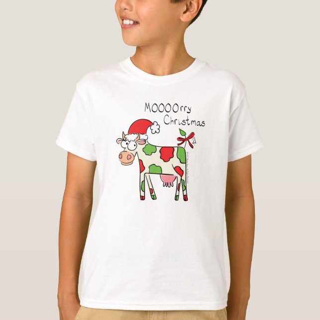T-shirt Vache Drôle Caricature Noël (Devant)
