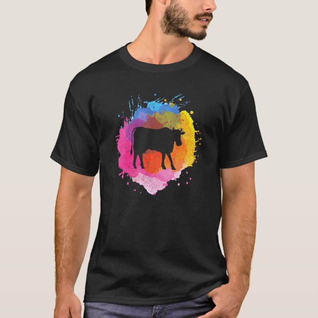 T-shirt Vache Éclaboussure Aquarelle Rétro (Devant)