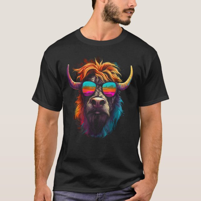 T-shirt Vache Écossaise des Highlands avec Lunettes de Sol (Devant)