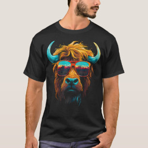 T-shirt Vache Écossaise des Highlands avec Lunettes de Sol