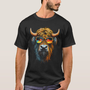 T-shirt Vache Écossaise des Highlands avec Lunettes de Sol