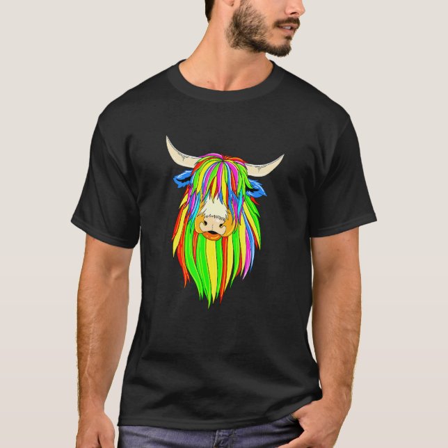 T-shirt Vache écossaise des Highlands colorée (Devant)
