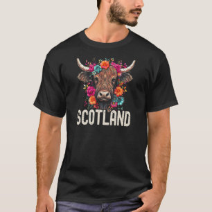 T-shirt Vache Écossaise des Highlands Fleur Femme Mignonne