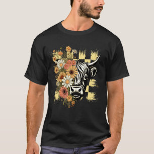 T-shirt Vache écossaise drôle rétro fleur amateur d'animau