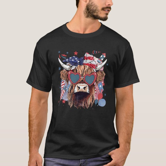 T-shirt Vache écossaise du 4 juillet Mignons garçons de fe (Devant)