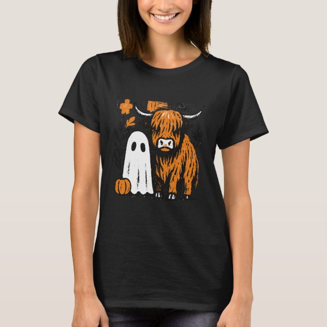 T-shirt Vache écossaise effrayante et conception Halloween (Devant)