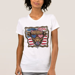 T-shirt Vache écossaise patriotique graphique de drapeau v