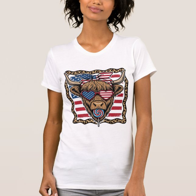 T-shirt Vache écossaise patriotique graphique de drapeau v (Devant)