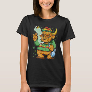 T-shirt Vache Écossaise Rasta Fumant De L'herbe Reggae Drô