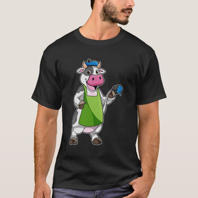 T-shirt Vache en peintre avec peinture et tablier (Devant)