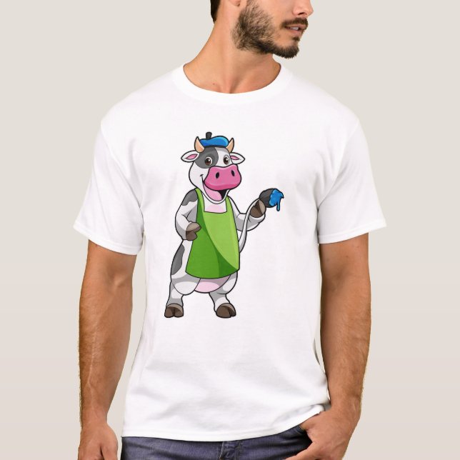 T-shirt Vache en peintre avec peinture et tablier (Devant)