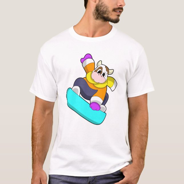 T-shirt Vache en snowboard avec snowboard (Devant)
