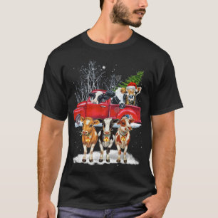 T-shirt Vache équitation Camion Rouge Merry Christmas Farm